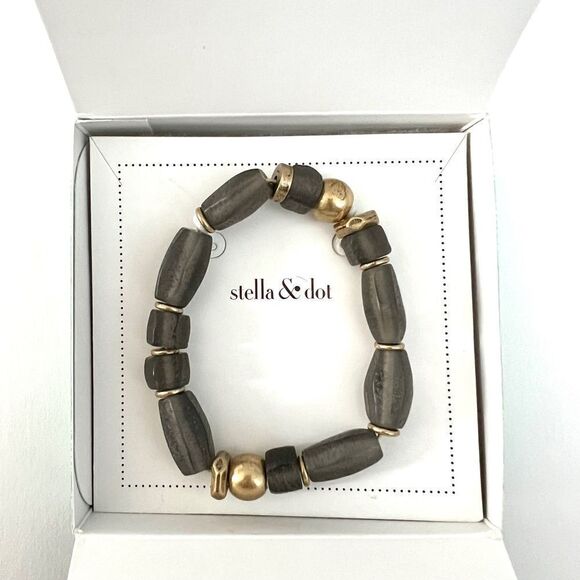NWT stella & dot ~ brix stretch bracelet ~ gray & gold - Picture 3 of 4